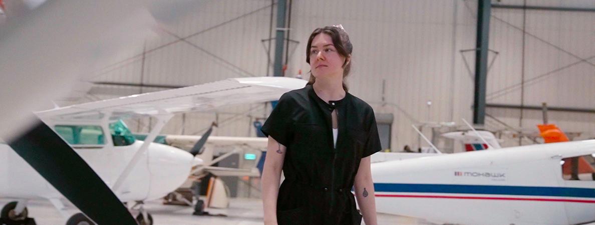 Miranda Martin-Kinsman at Mohawk College's hanger.